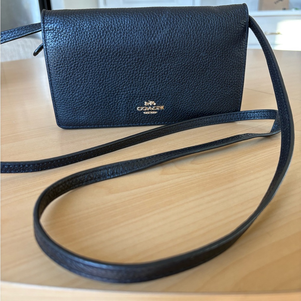 COACH - HAYDEN FOLDOVER CROSSBODY CLUTCH PEBBLED BLACK